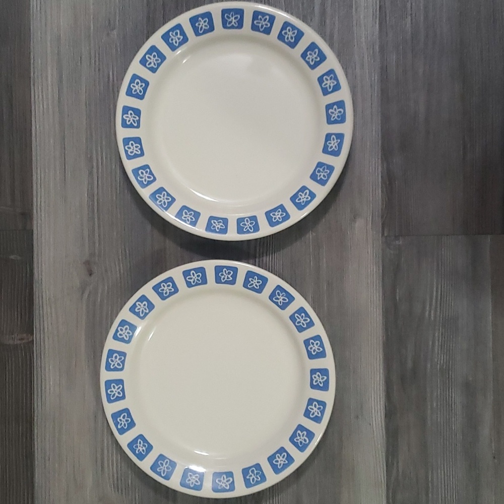 Set of 2 Made In Romania Atomic blue flower plates mid century modern mcm